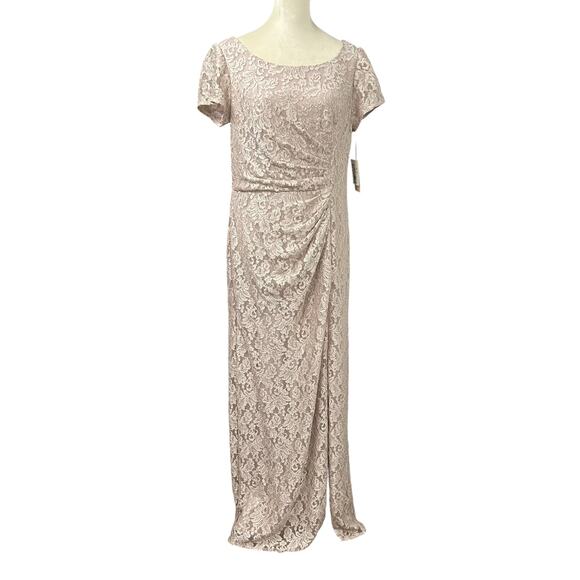 Elegant lace evening gown Oleg Cassini champagne formal dress size 14 - Picture 1 of 9